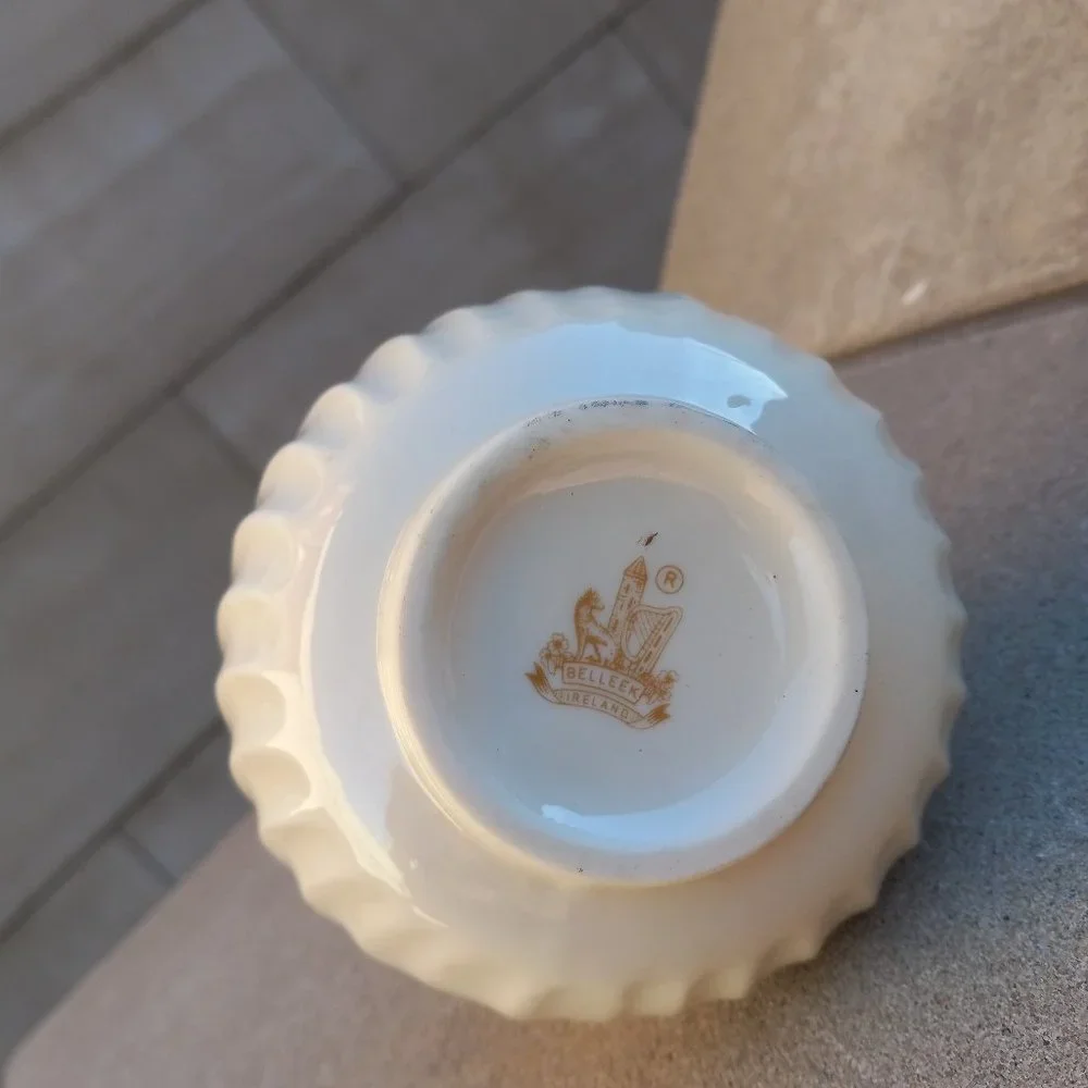 BELLEEK Pink Scroll Bud Vase 1980-1992 7th Gen Mark